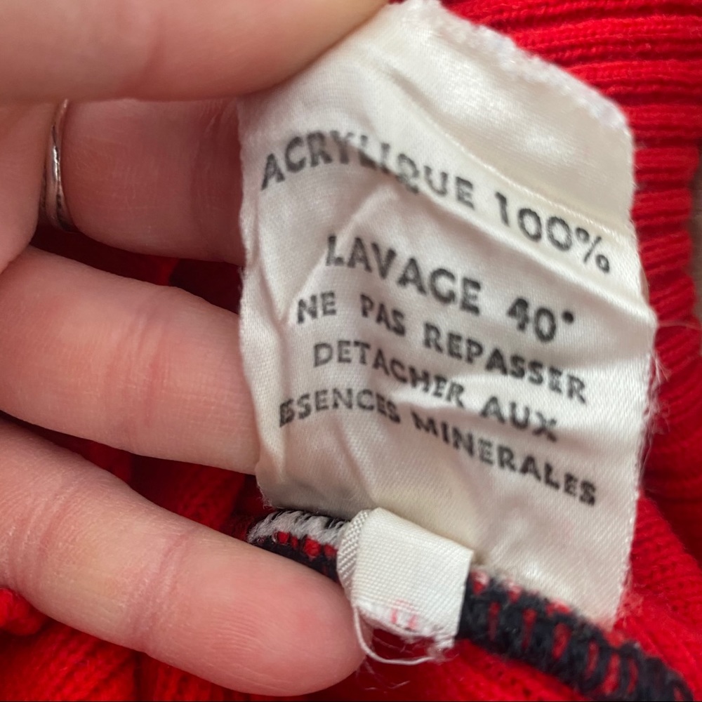 Vtg 80s Quilted Crew Neck Sweater Red White Blue M - Picture 10 of 12